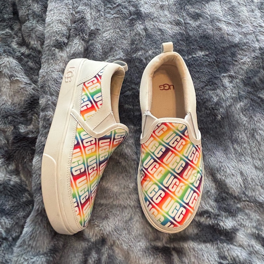 UGG Multicolor Rainbow Logo Slip-On Sneakers in Cream Trim